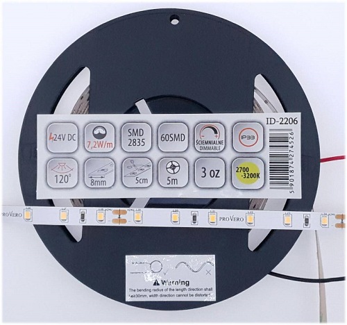 Taśma LED 24V PRO 300 SMD2835 7,2W/m Ciepła - 1 metr