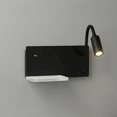 Lampa nocna z półką 14cm i reflektorem LED 4W czarna
