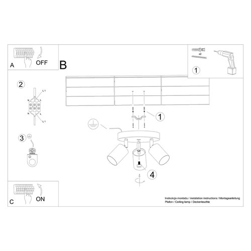 Lampa sufitowa okrągła VERDO - 3 reflektory GU10 czarne