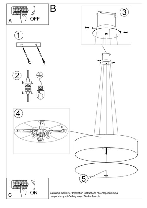 Lampa wisząca SKALA okrągła 70 cm 6xE27 biała