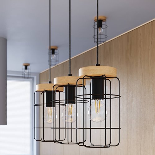 Lampa wisząca Loft GOTTO 1xE27 drewno i czarny drut