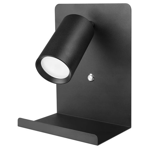 Reflektor ścienny GU10 z półką i gniazdem USB - czarny