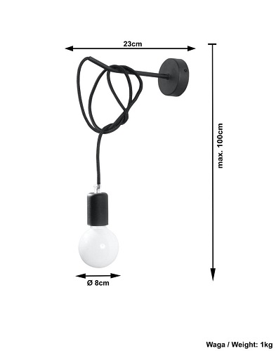 Kinkiet na kablu EDISON 1xE27 Czarny