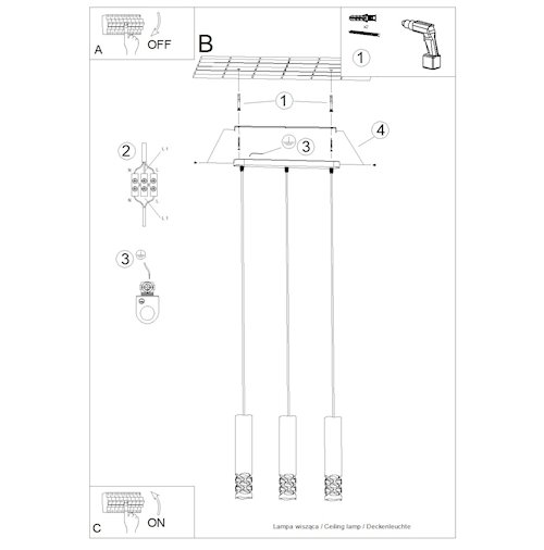 Lampa wisząca potrójna Liro 3xGU10 listwa biała