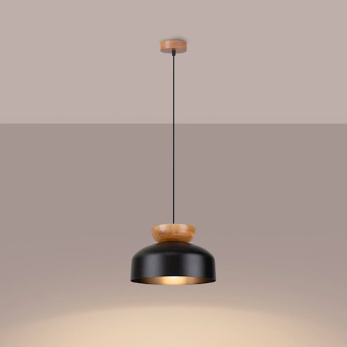 Lampa wisząca drewniana Marion 1xE27 czarna/naturalne drewno