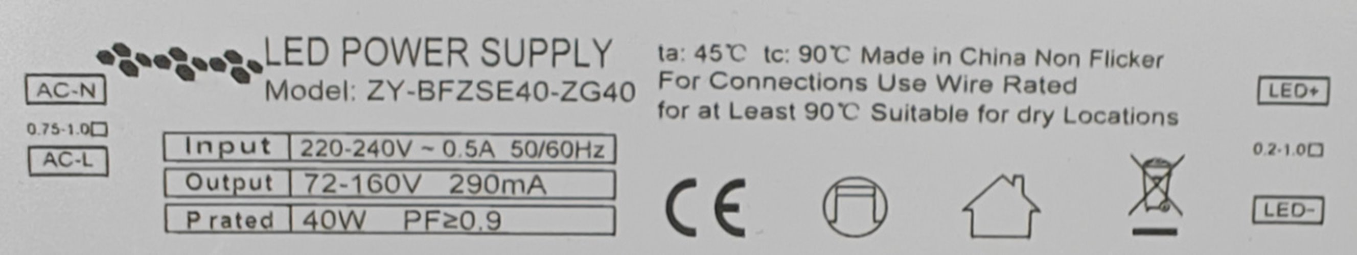 Driver zasilacz stałoprądowy 72-160V 40W 290mA