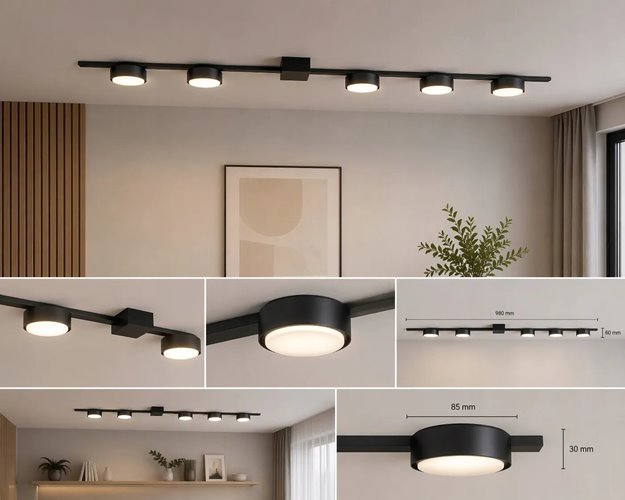 Lampa sufitowa listwa Zeta 90cm 5xGX53 czarna
