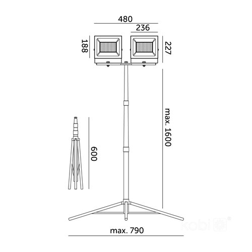 Halogeny LED na statywie 2x100W 17000lm z przewodem 3m