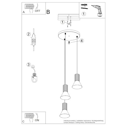 Lampa wisząca potrójna Estria 3xE14 biało-ultramarynowa