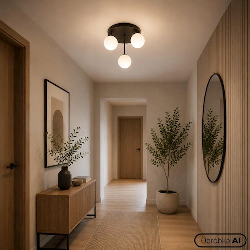 Żyrandol okrągły mleczne kule Bali 3xE27 czarny