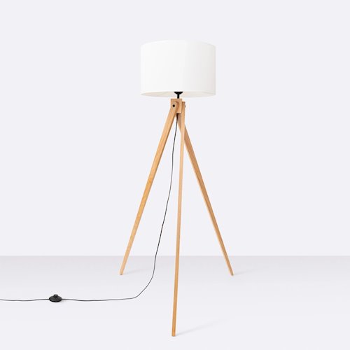 Lampa podłogowa drewniana Natt 1xE27 z białym abażurem