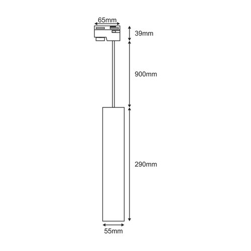 Lampa szynowa zwis 1-fazowa tuba 29cm czarna