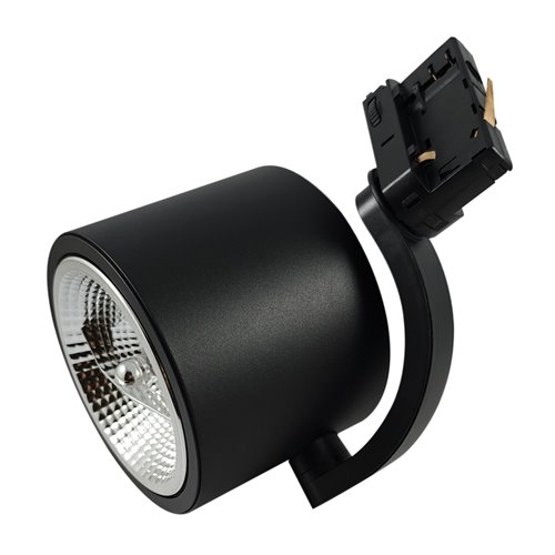 Czarny reflektor szynowy ARKO AR111 zamontowany na czarnym szynoprzewodzie trójfazowym