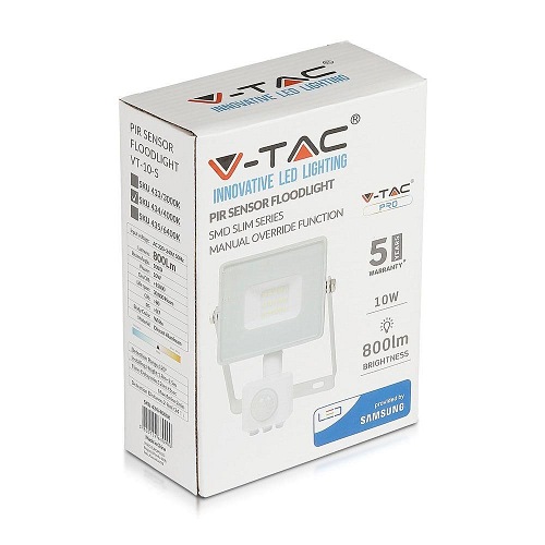 Halogen LED V-TAC 10W SAMSUNG Czujnik Cut-OFF Biały VT-10-S 6400K 800lm 