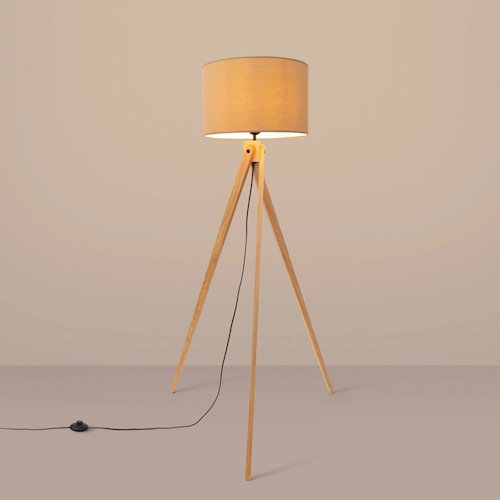 Lampa podłogowa drewniana Natt 1xE27 z abażurem taupe