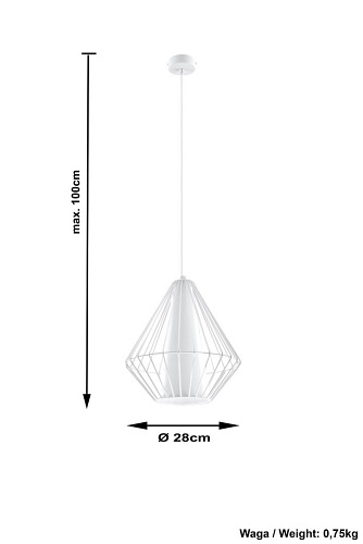 Lampa wisząca industrialna DEMI 1xE27 Biała