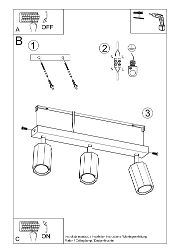 Lampa sufitowa reflektory drewno ZEKE 3 dąb 3xGU10