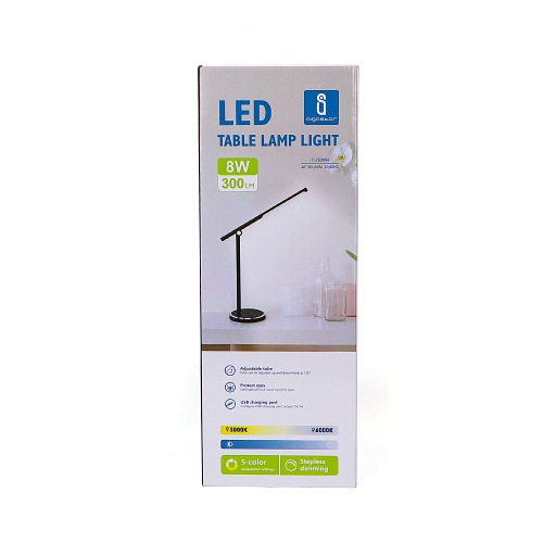 Lampka na biurko LED 8W składana z USB Czarna DIM/CCT