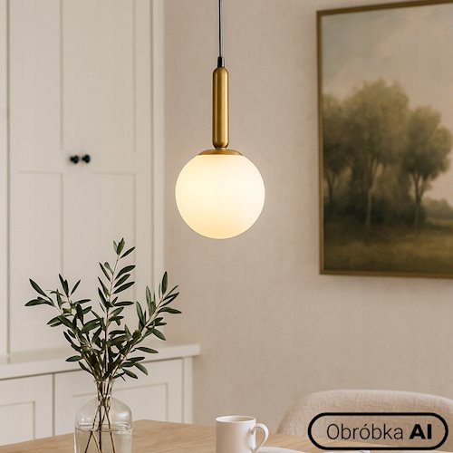 Lampa wisząca mleczna kula Bali 15cm 1xE27 złota