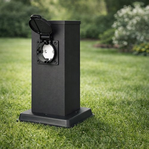 Słupek ogrodowy elektryczny z gniazdem 230V 20cm czarny