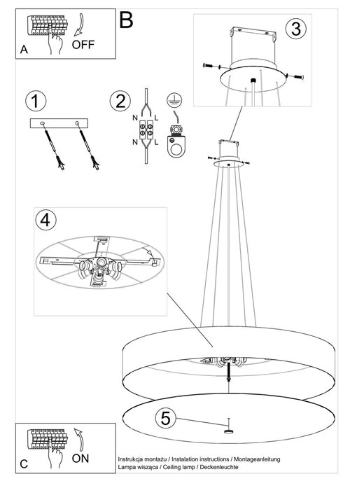 Lampa wisząca SKALA okrągła 100 cm 6xE27 czarna