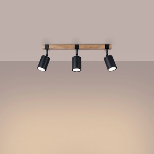 Lampa drewniana z reflektorami Fager 3xGU10 czarna