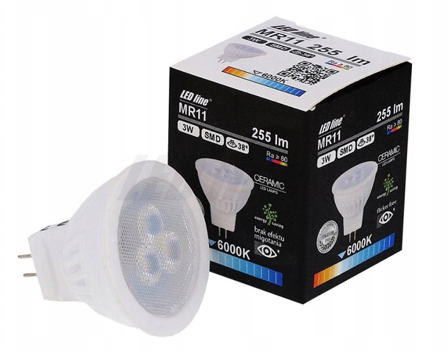 Żarówka MR11 / G4 12V AC/DC  LED line 3W 230V 255lm 38° - biała zimna