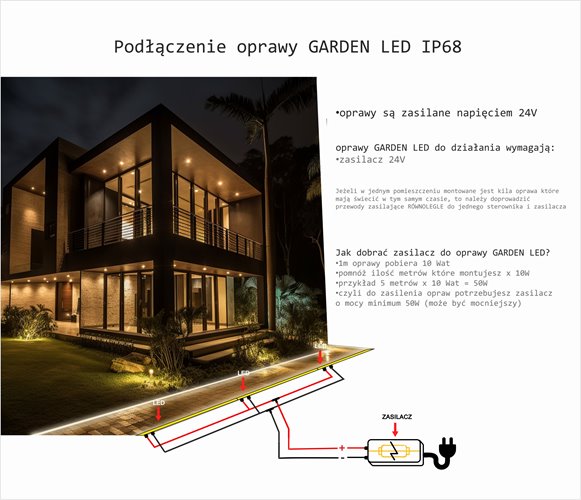 Oprawa liniowa LED IP68 Garden czarna 3000K 3m