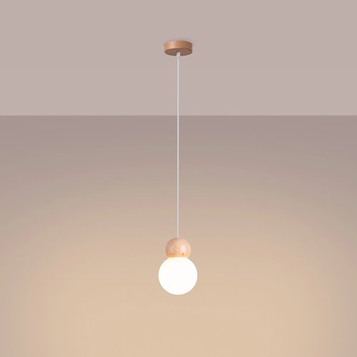 Lampa wisząca drewniana kula Pekka 1xG9 biała/naturalne drewno