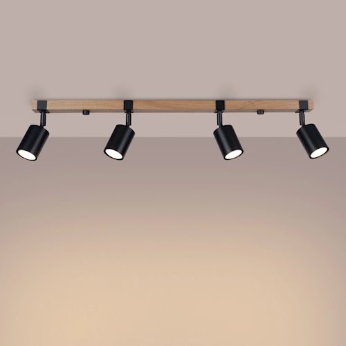 Lampa drewniana z reflektorami Fager 4xGU10 czarna