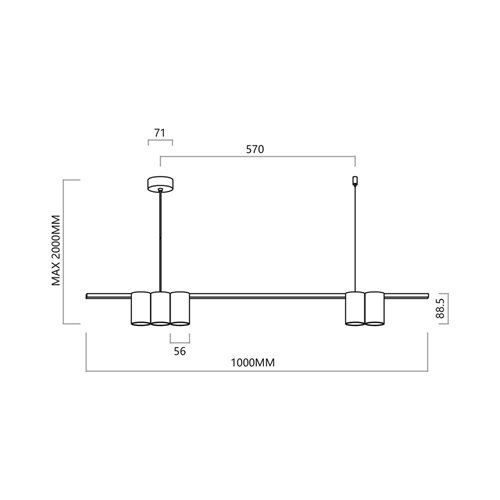 Lampa wisząca listwa ze spotami Genesis 5xGU10 biała