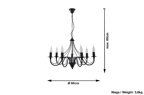 Żyrandol Retro MINERWA 7xE14 Czarny