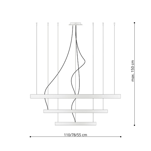 Lampa wisząca Trzy Okręgi RIO 3 150W 17210lm 3000K CRI90 czarna