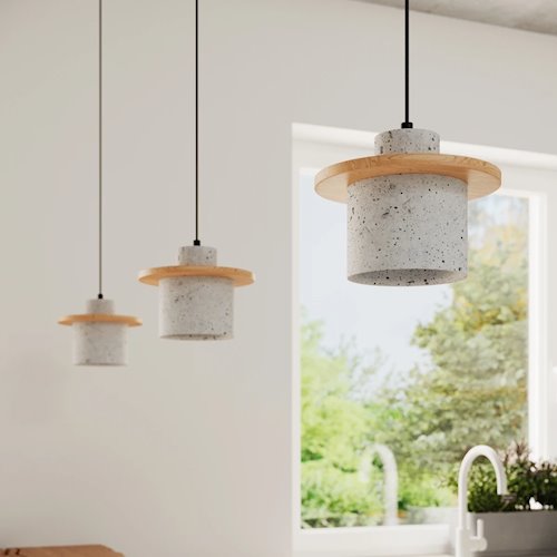 Lampa wisząca betonowa Mab 1xE27 szara/naturalne drewno