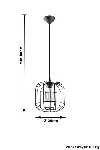 Lampa wisząca industrialna CELTA 1xE27 Czarna