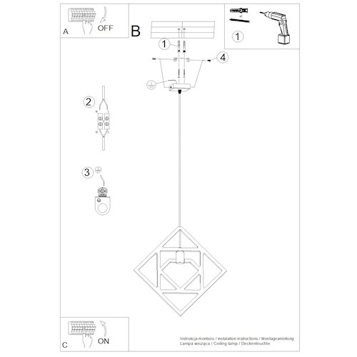 Lampa wisząca dekoracyjna Caro 1xE27 naturalne drewno/czarna