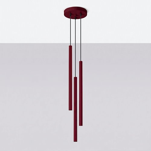 Lampa wisząca potrójna tuba  Pastelo 3P 3xG9 okrągła burgundowa
