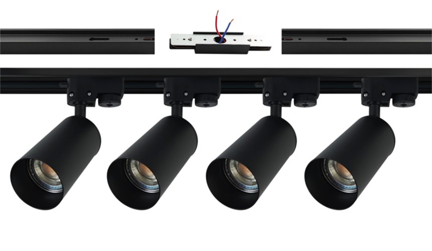 szynoprzewód 2m 4x reflektor led gu10 czarny zasilanie na srodku