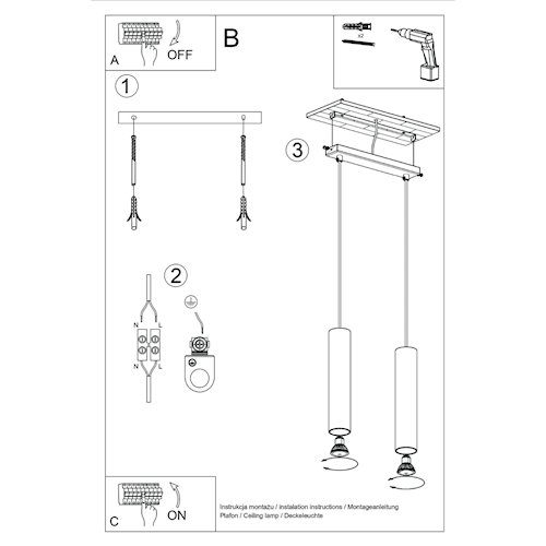 Lampa wisząca podwójna Lagos 2xGU10 listwa ochra czerwona