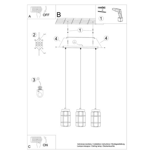 Lampa wisząca Loft GOTTO 3xE27 drewno i czarny drut