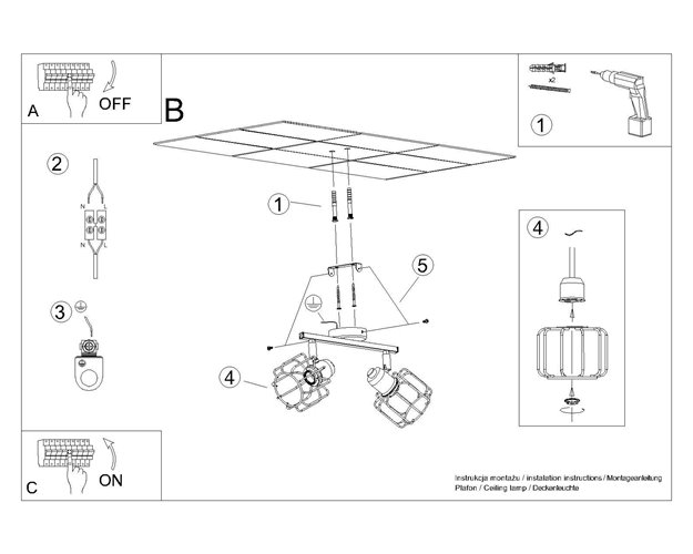 Lampa sufitowa podwójna BELUCI 2xE14 czarna