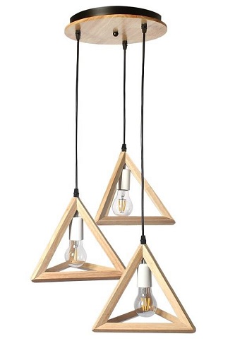 Lampa drewniana wisząca Triangolo 3xE27 Trójkąty