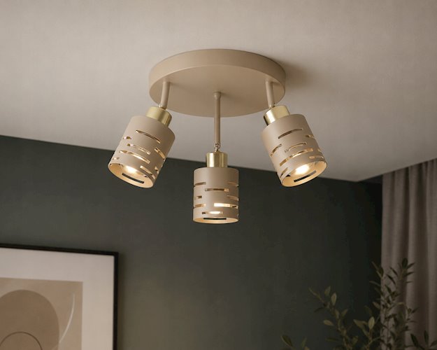 Lampa sufitowa ruchoma 3xE27 Timber okrągła beżowa-złota