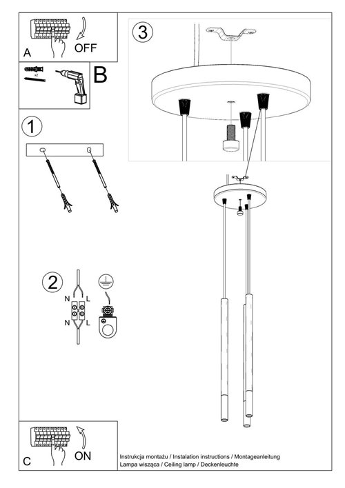 Lampa wisząca 3xTuba G9 MOZAICA 3P czarny/miedź