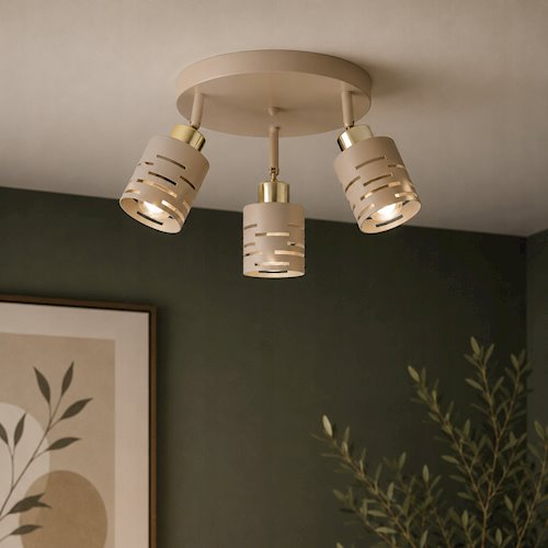 Lampa sufitowa ruchoma 3xE27 Timber okrągła beżowa-złota