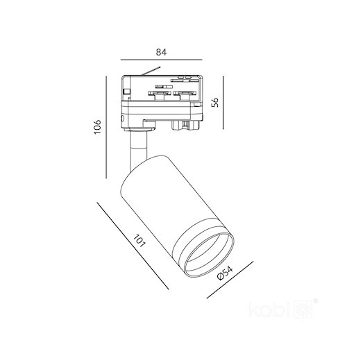 Reflektor szynowy 3-fazowy 54x101mm RING GU10 czarny