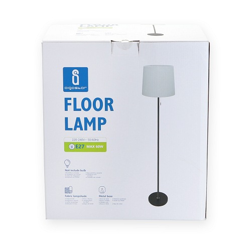 Lampa podłogowa czarna z białym kloszem 1xE27