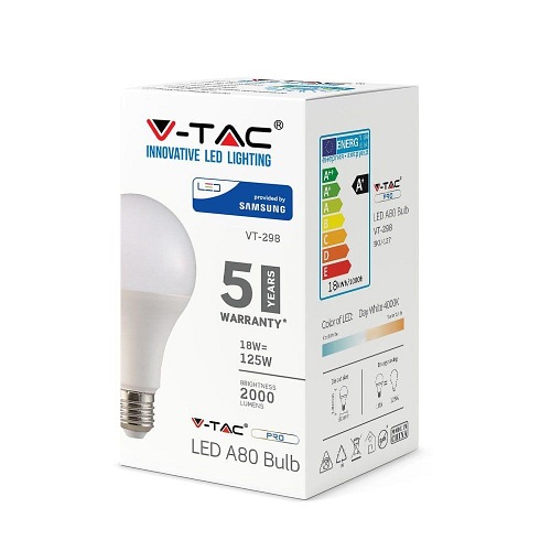 Żarówka LED V-TAC Samsung 18W E27 A80 VT-298 6400K 2000lm