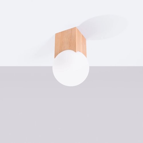 Lampa sufitowa Solis z mleczną kulą 1xG9 naturalne drewno
