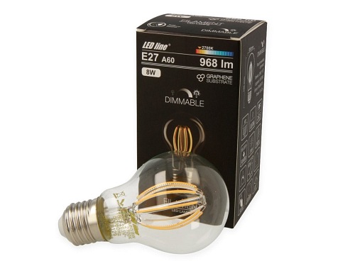 Żarówka LED line FILAMENT E27 A60D 180-265V 8W 968lm 2700K biała ciepła ściemnialna